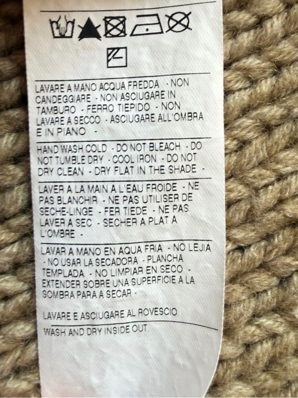 Beige Tan Brown Cardigan Knit Sweater by Sisley Wool Blend Cable Chunky Knit S - Picture 7 of 7